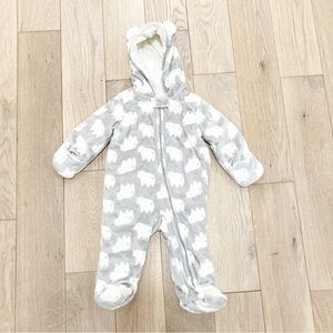 Carter's Gray and White Bear Print Winter Insulated Bodysuit with Hood